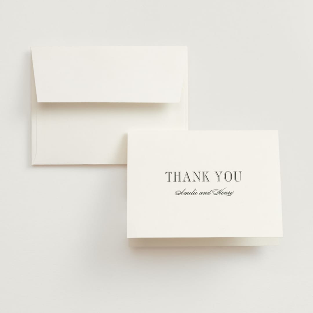 "Hepburn" - Wedding Thank You Cards in Tuxedo by Megan Davis - Front