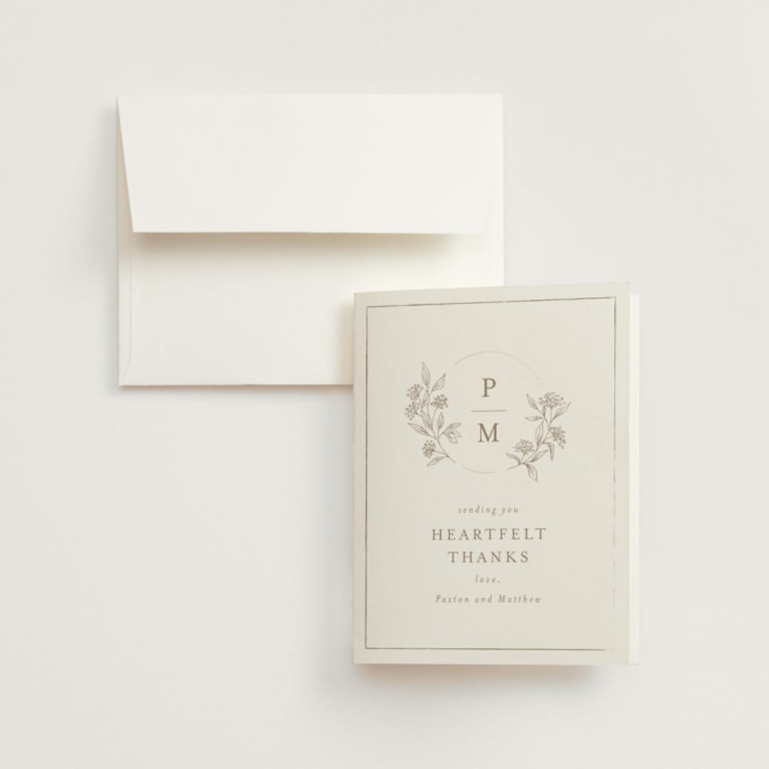 "Monogrammed" - Wedding Thank You Cards in Taupe by Chris Griffith - Front