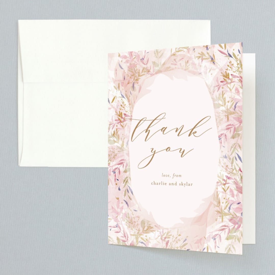 "Fantasy Floral Bride" - Wedding Thank You Cards in Blush by Phrosné Barwood - Front