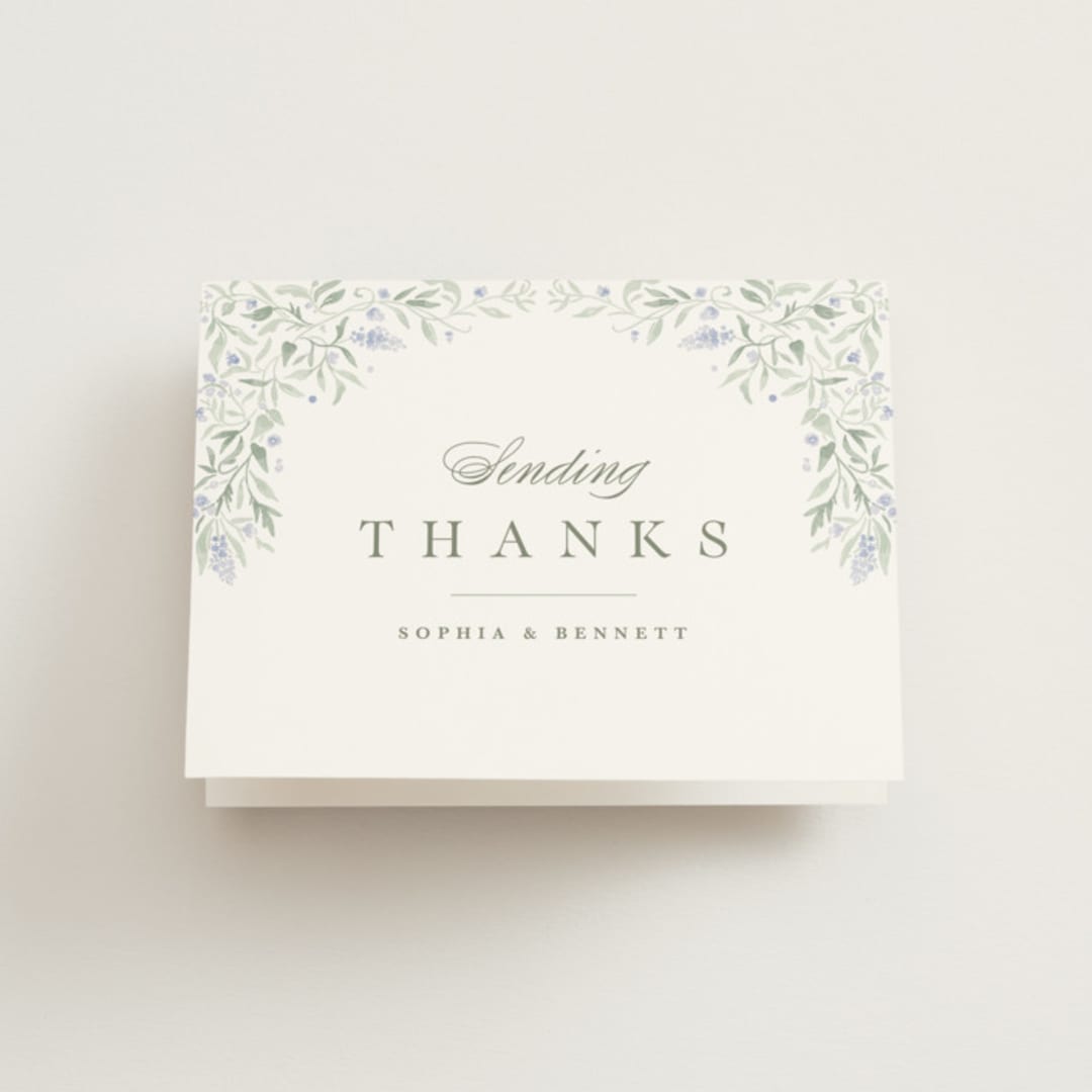 "Delicate Vines" - Wedding Thank You Cards in Periwinkle by Kristen Smith - Front