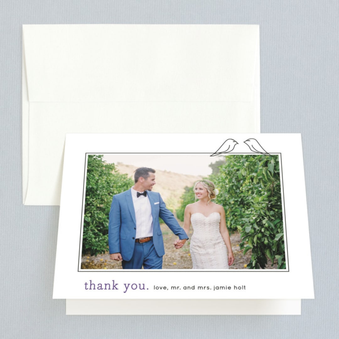 "Birds of a Feather" - Wedding Thank You Cards in Plum by R studio - Front