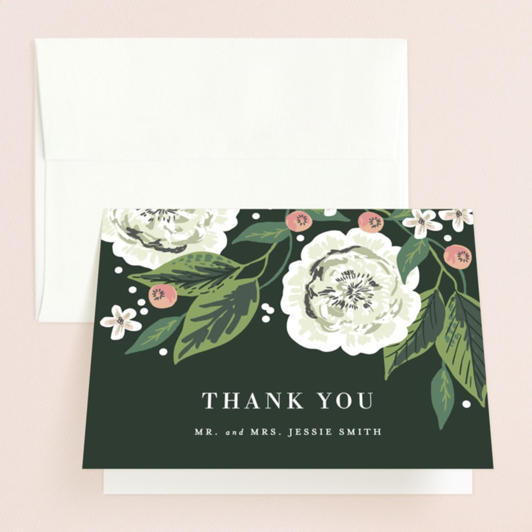 "Climbing Rose" - Wedding Thank You Cards in Leaf by Alethea and Ruth - Front