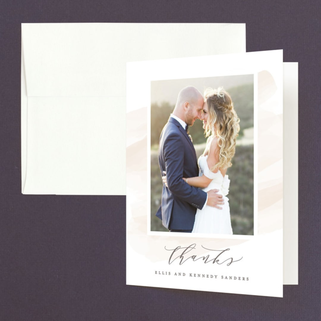 "Sophisticated script" - Wedding Thank You Cards in Blush by Hooray Creative - Front