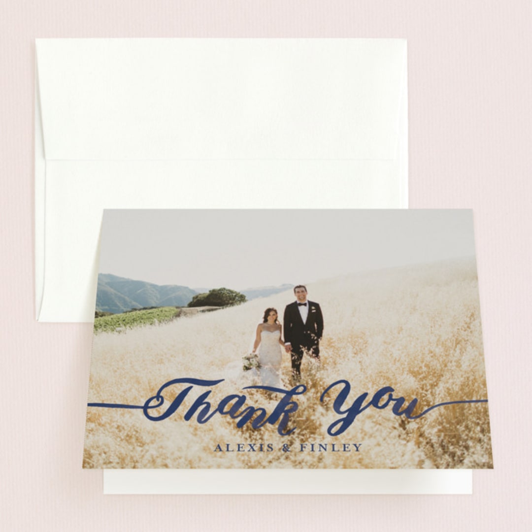 "Love" - Wedding Thank You Cards in Navy by Shannon Chen of Four Wet Feet Studio - Front