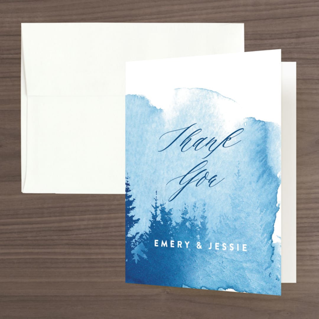 "misty forest" - Wedding Thank You Cards in Navy by Ariel Rutland - Front