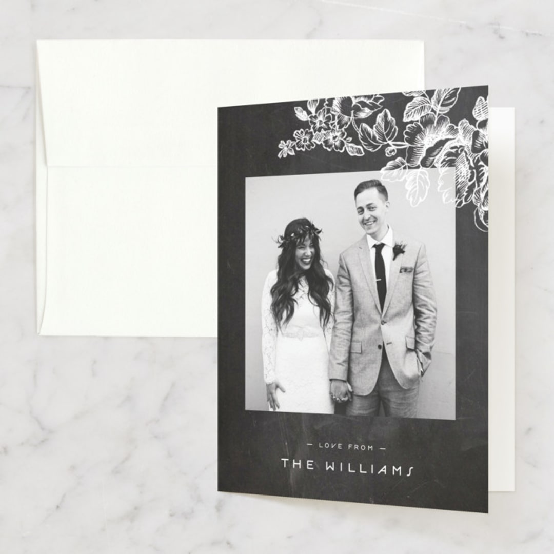 "Chalkboard Flora" - Wedding Thank You Cards in Chalkboard by Snow and Ivy - Front