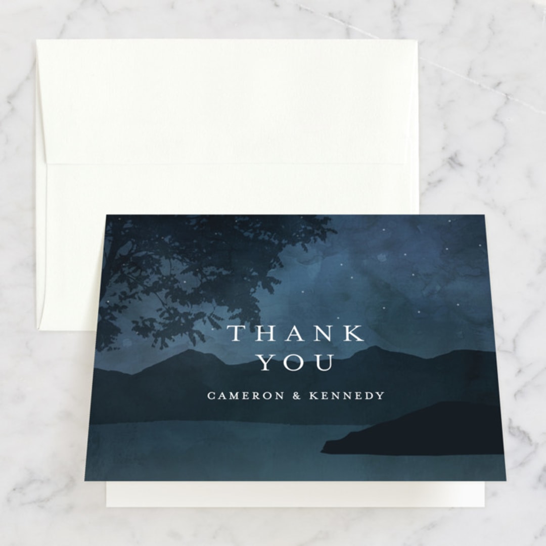 "Coastal Nights" - Wedding Thank You Cards in Midnight by Kelly Schmidt - Front