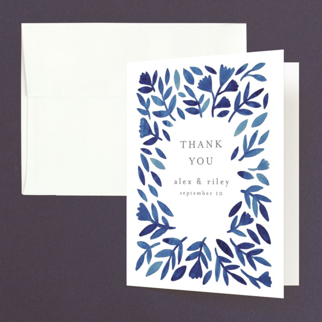 "Wildflower Floral" - Wedding Thank You Cards in Navy by Katharine Watson - Front