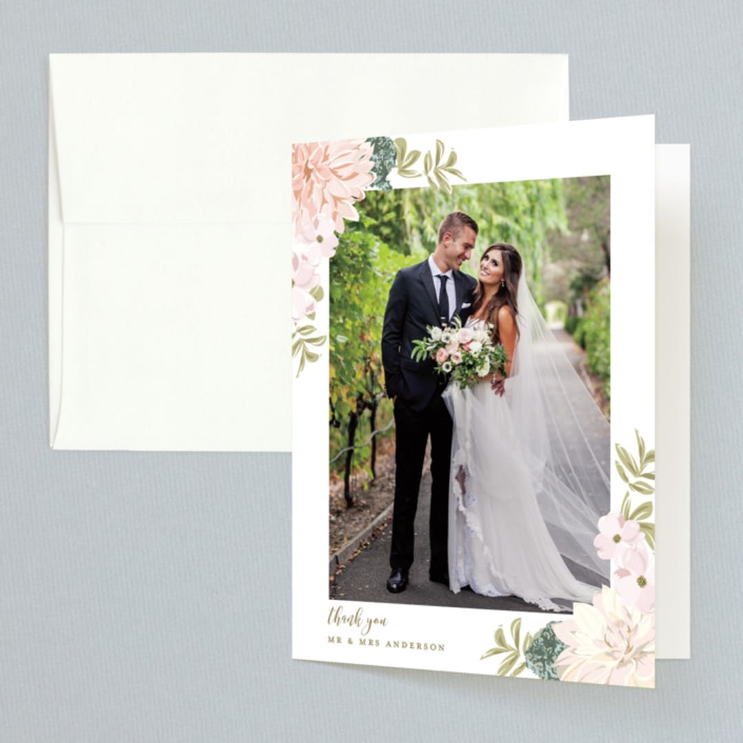 "Garden Wedding" - Wedding Thank You Cards in Blush by Susan Moyal - Front