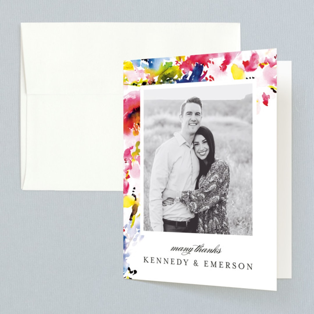 "Technicolor Flora" - Wedding Thank You Cards in Poppy by Angela Marzuki - Front