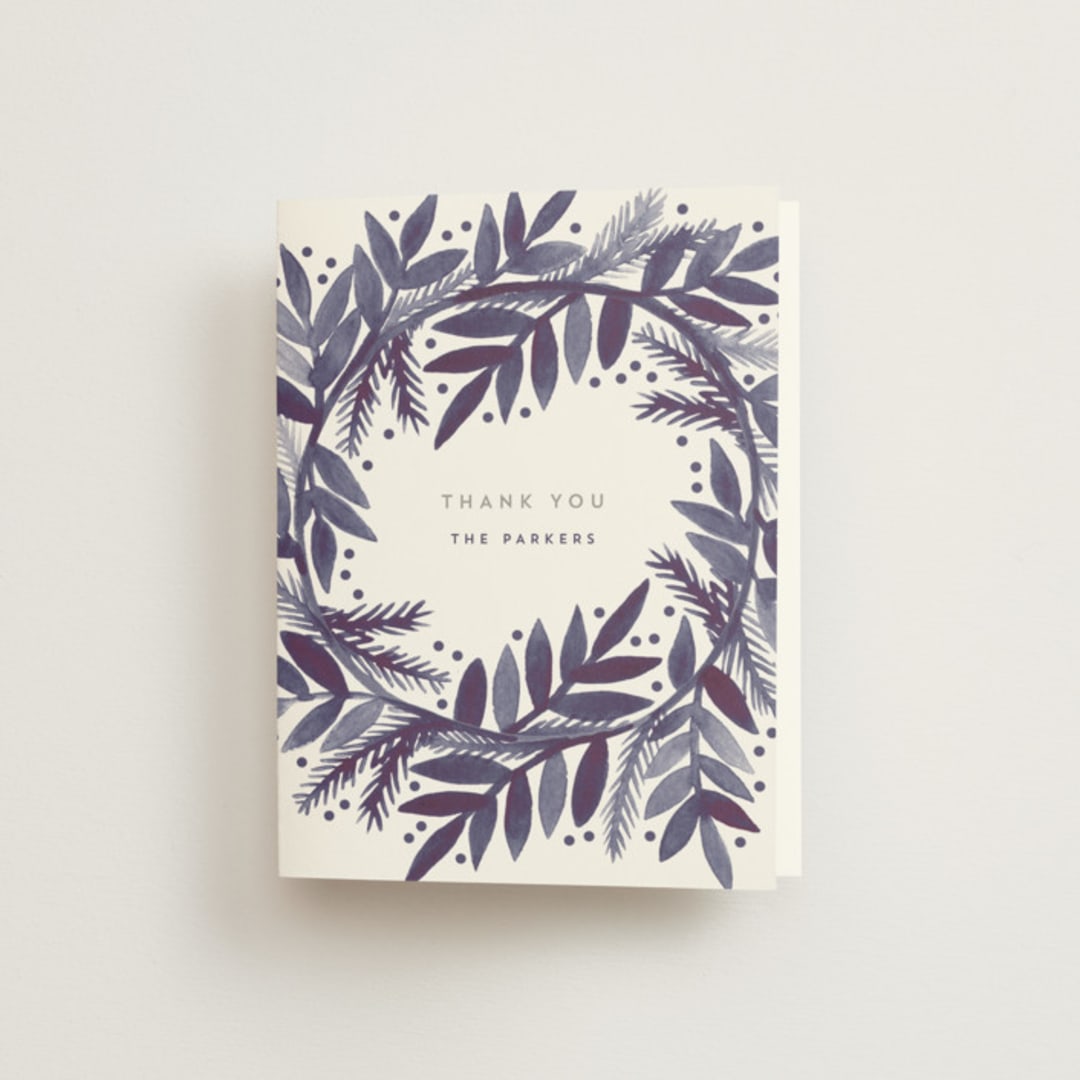 "Watercolor Painted Wreath" - Wedding Thank You Cards in Sugarplum by Katharine Watson - Front