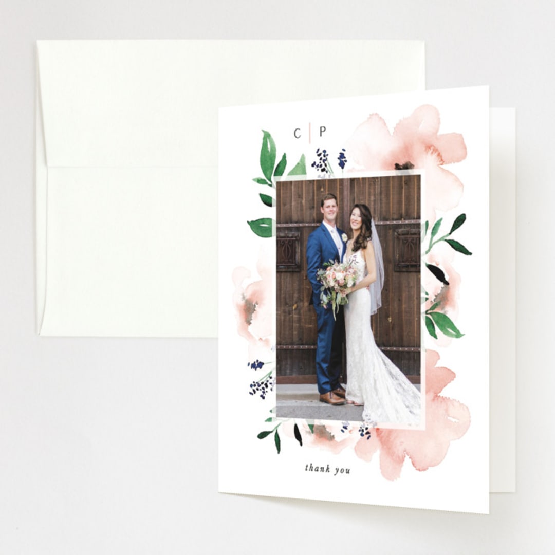 "Soft Florals" - Wedding Thank You Cards in Coral Wash by Leah Bisch - Front