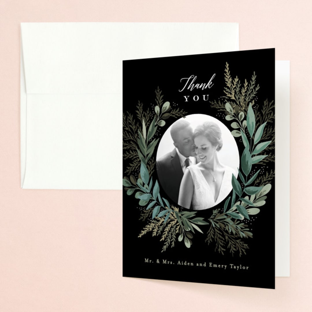 "Forest Crest" - Wedding Thank You Cards in Obsidian by Alethea and Ruth - Front