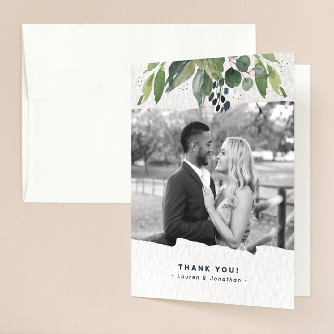 "Euca On A Whim" - Wedding Thank You Cards in Navy by Palm Bridal - Front