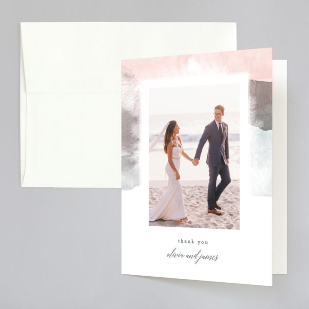"Sea Froth" - Wedding Thank You Cards in Blush by Creo Study - Front