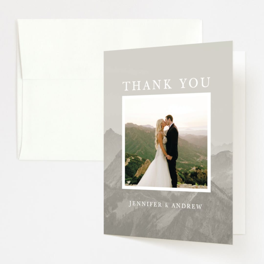 "Modern Mountain" - Wedding Thank You Cards in Fog by Stephanie Biller - Front