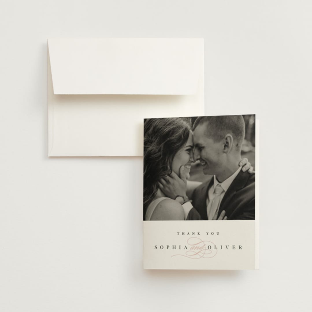 "First Love" - Wedding Thank You Cards in Blush by Pixel and Hank - Front
