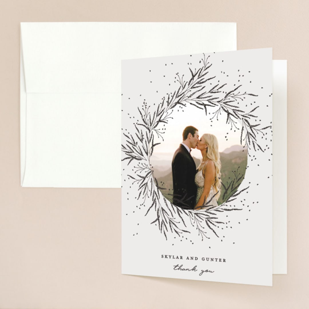 "A Sketched Wreath" - Wedding Thank You Cards in Concrete by Plain White Paper Co - Front