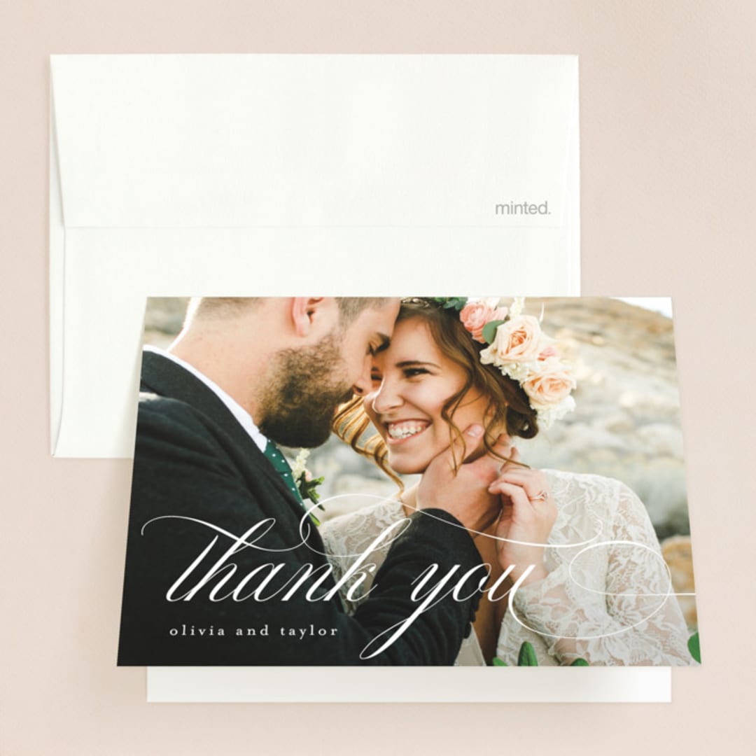 "Scripted Union" - Wedding Thank You Cards in Pearl by Kelly Schmidt - Front