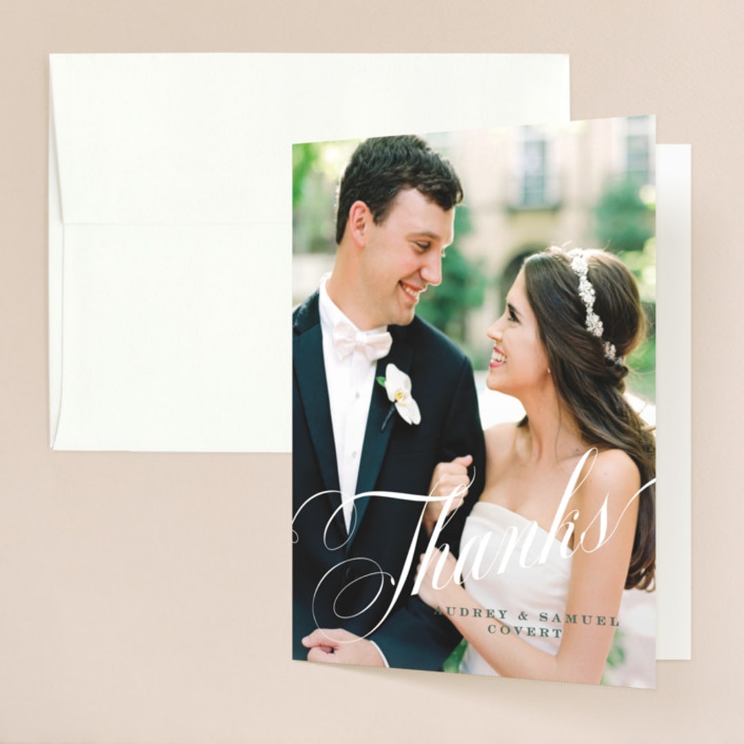 "Roman Shade" - Wedding Thank You Cards in Evergreen by Carrie ONeal - Front