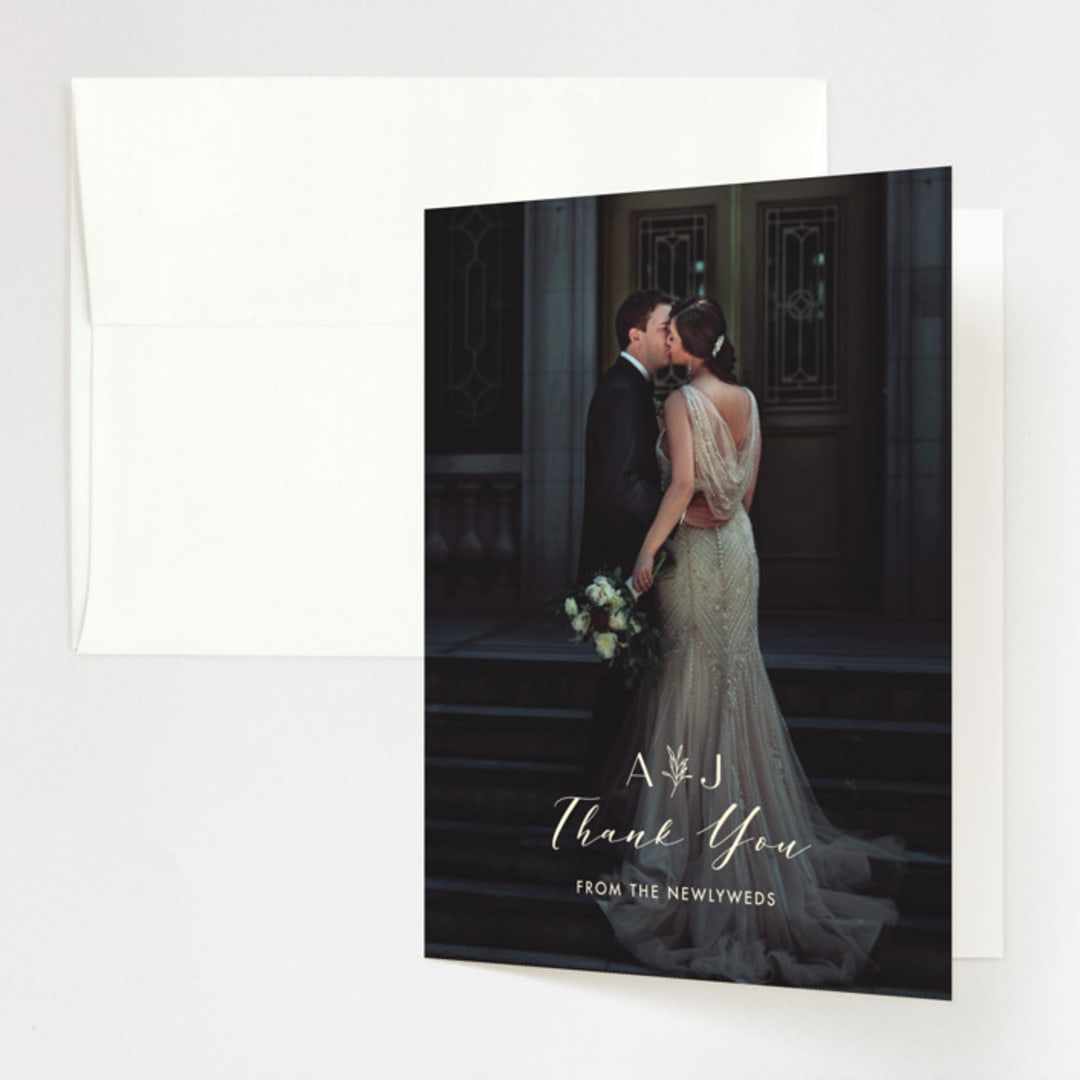 "Snippet" - Wedding Thank You Cards in Pine by Sarah Brown - Front