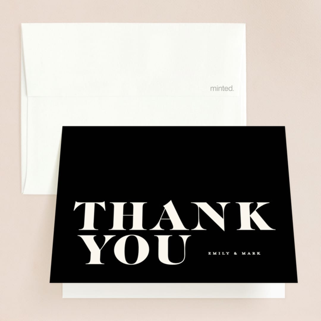 "Angled" - Wedding Thank You Cards in Onyx by GeekInk Design - Front