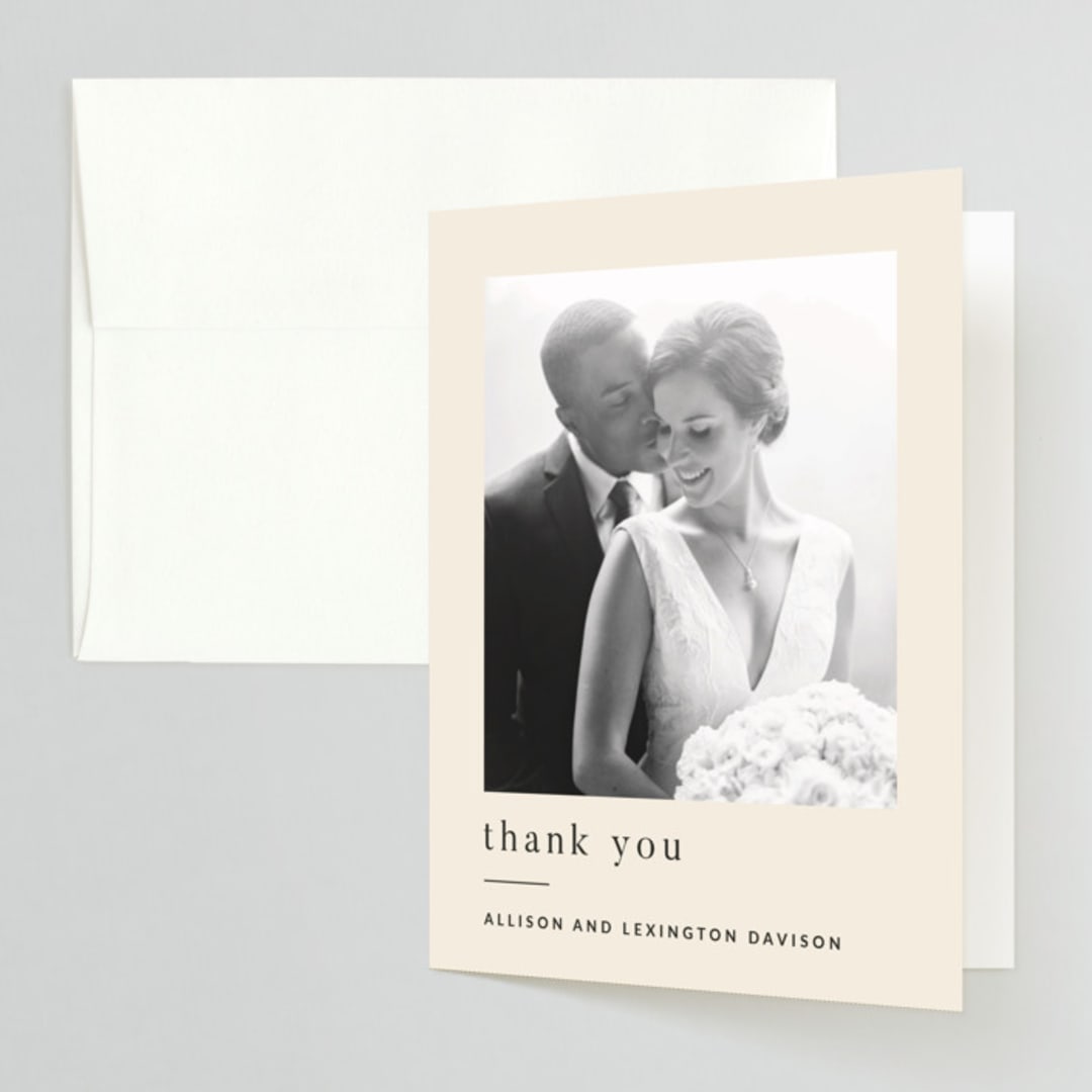 "Lineup" - Wedding Thank You Cards in Latte by Jennifer Lew - Front