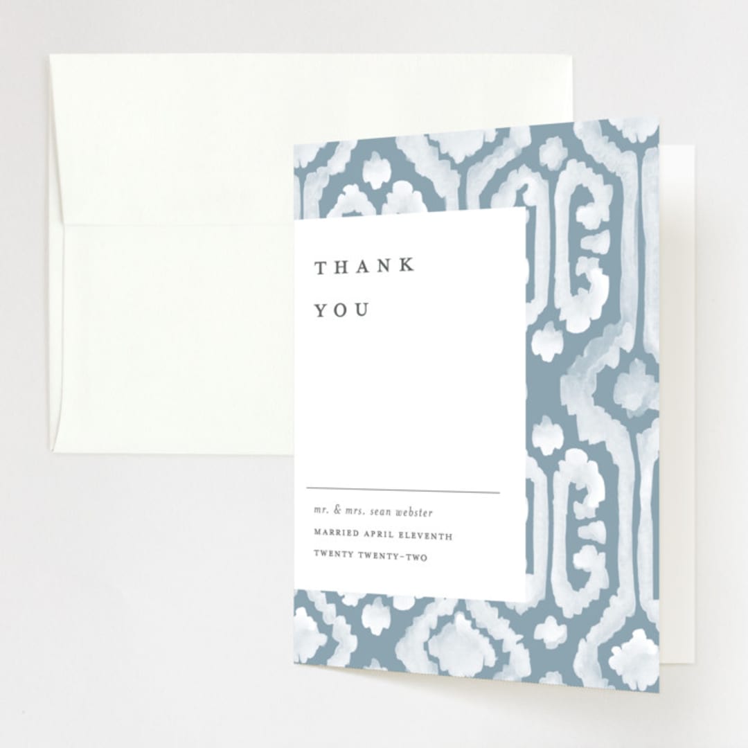 "Painted Ikat" - Wedding Thank You Cards in Frost by Liz Conley - Front