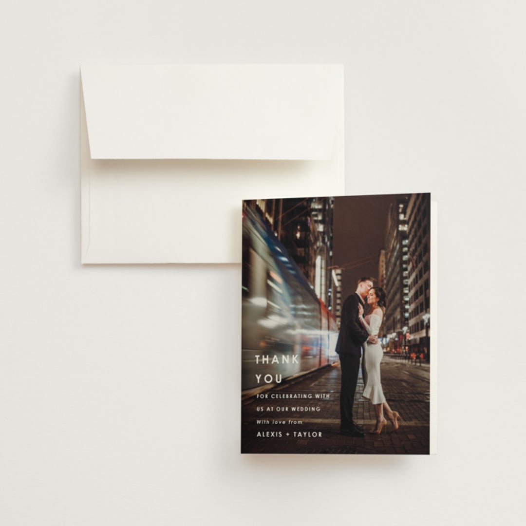 "Modern Bliss" - Wedding Thank You Cards in Cream by Elly - Front