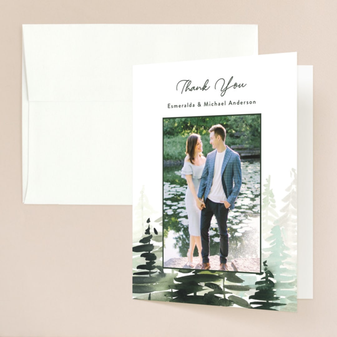 "Evergreens Watercolor" - Wedding Thank You Cards in Forest by Yao Cheng Design - Front