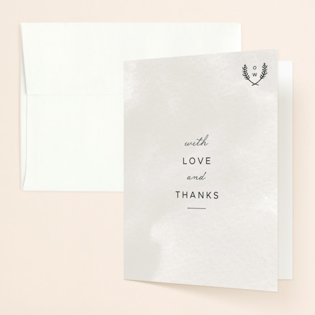 "Elegant Crest" - Wedding Thank You Cards in Stone by Ariel Rutland - Front