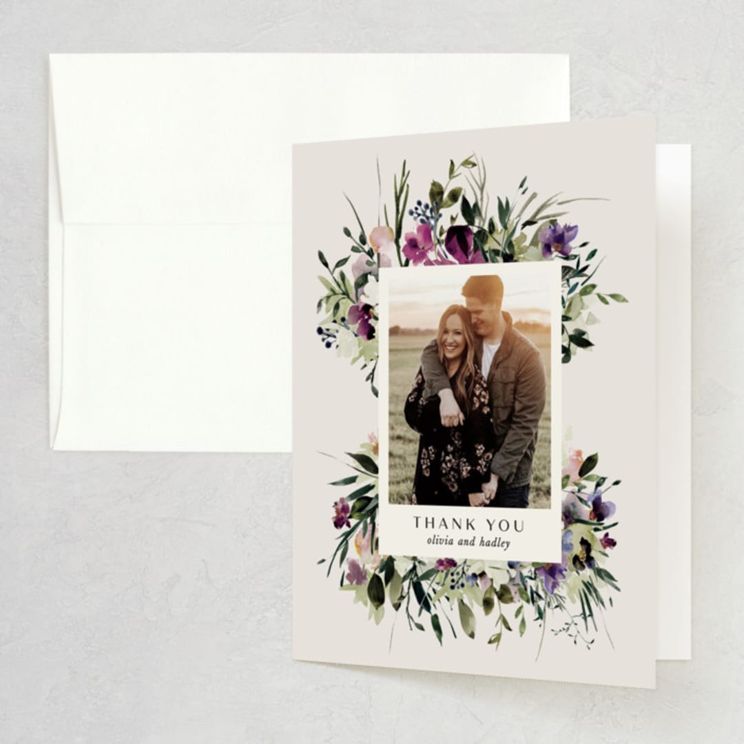 "Floral Love" - Wedding Thank You Cards in Lilac by Lori Wemple - Front