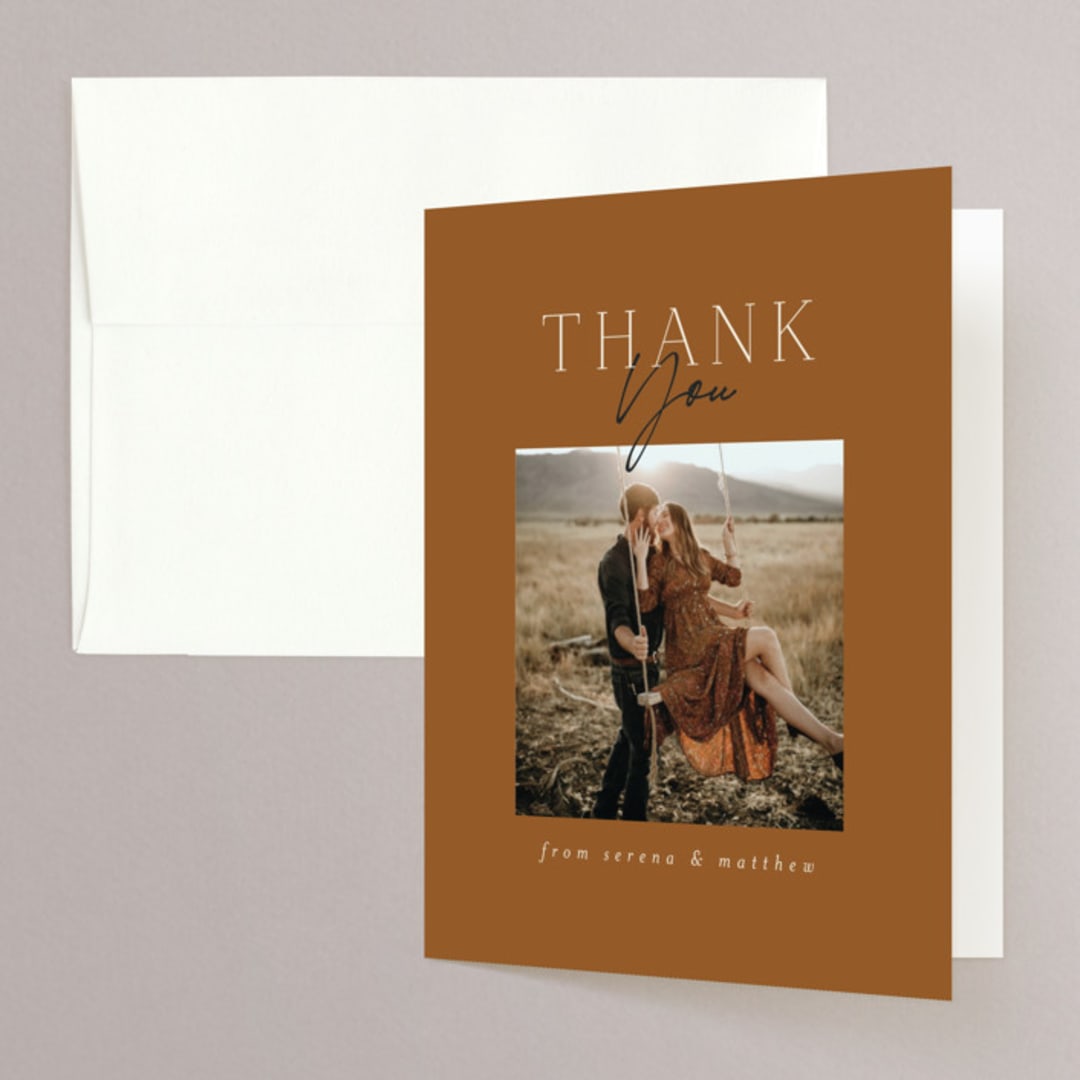 "Modern Traditionalist" - Wedding Thank You Cards in Butterscotch by Morgan Kendall - Front