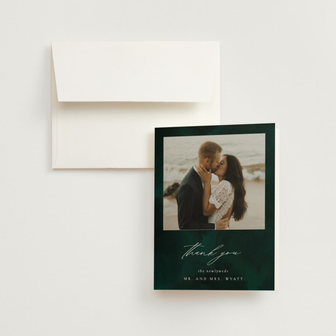 "emerald" - Wedding Thank You Cards in Emerald by Andrea Cernin - Front