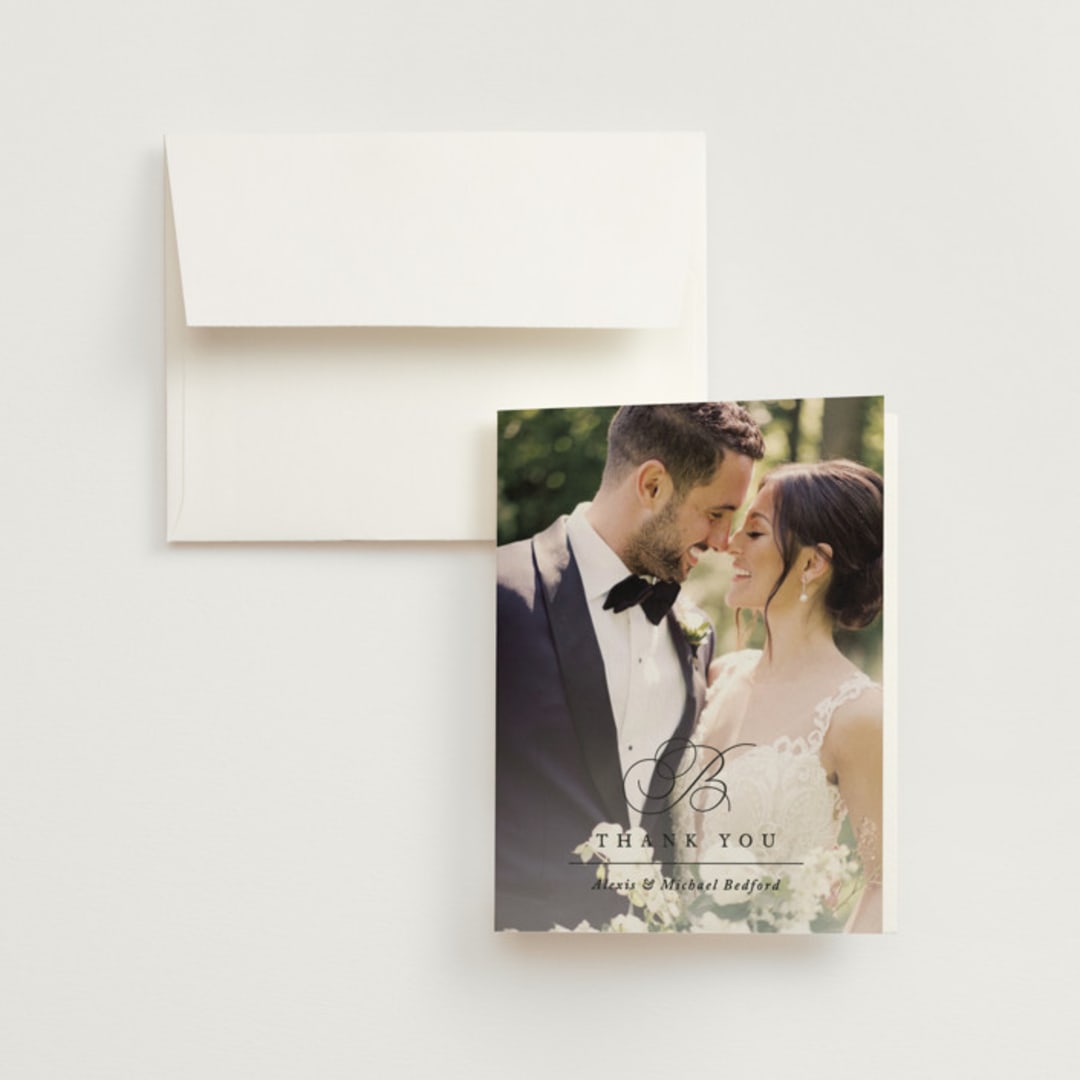 "Initial" - Wedding Thank You Cards in Pearl by Jennifer Postorino - Front