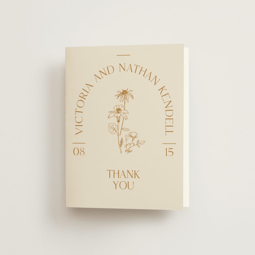 "Floral Type Arch" - Wedding Thank You Cards in Cream by Baumbirdy - Front