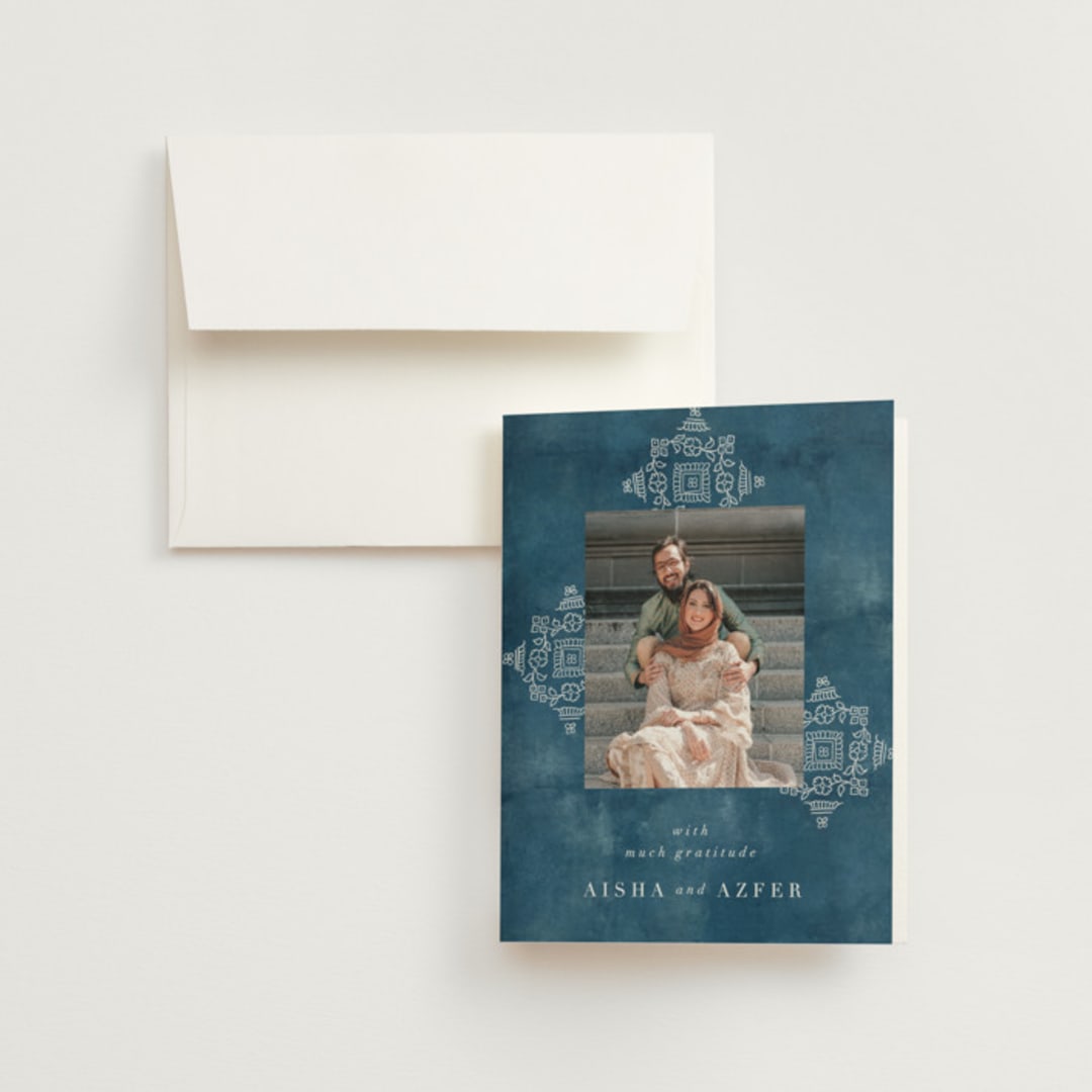 "Kantha Quilt" - Wedding Thank You Cards in Indigo by Nazia Hyder - Front