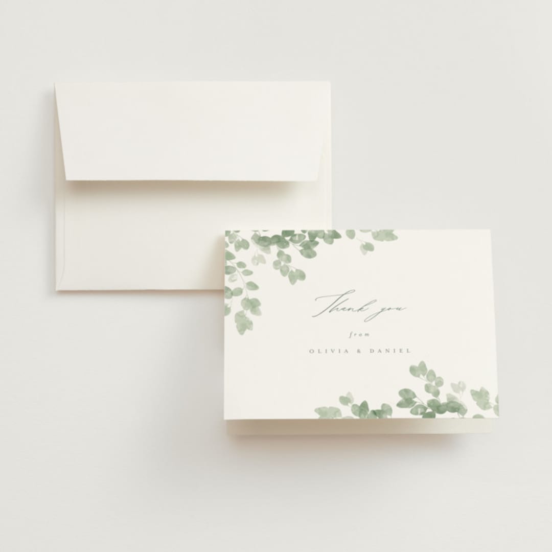 "Vining" - Wedding Thank You Cards in Eucalyptus by Kristie Kern - Front