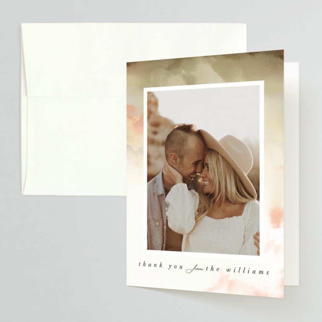 "Pastel Sky" - Wedding Thank You Cards in Moss by Hannah Williams - Front