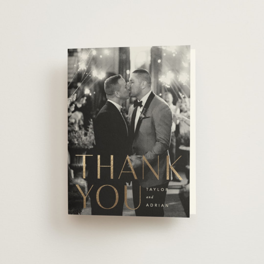 "Amara" - Wedding Thank You Cards in Sand by Robert and Stella - Front