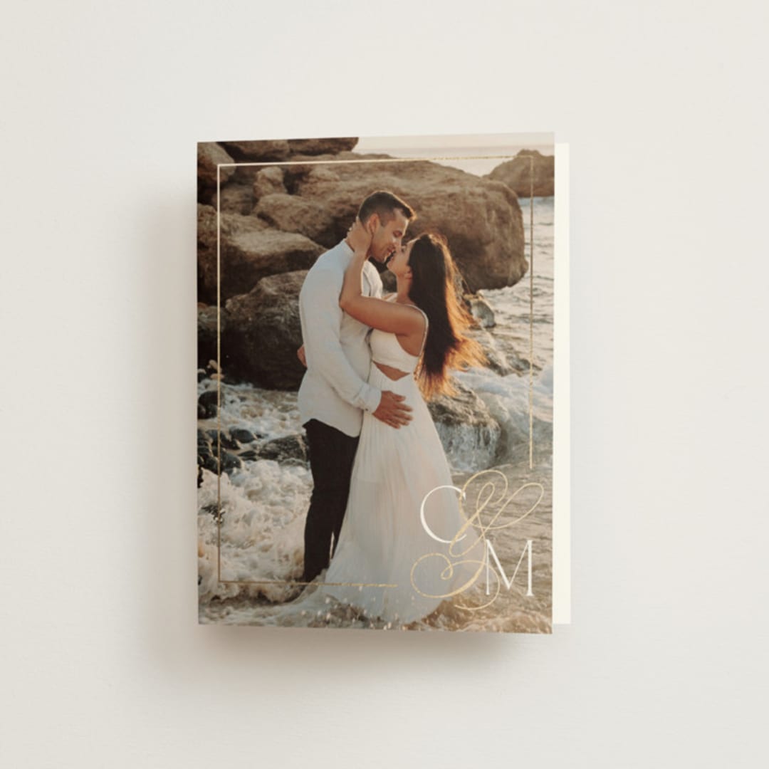 "Golden Ampersand" - Wedding Thank You Cards in Silk by Kelly Schmidt - Front