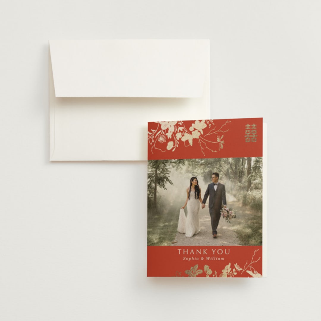 "Abstract Flora" - Wedding Thank You Cards in Lava by Stellax Creative - Front