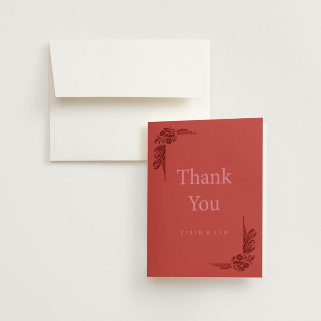 "Fiery" - Wedding Thank You Cards in Ruby by Ghia Designs - Front
