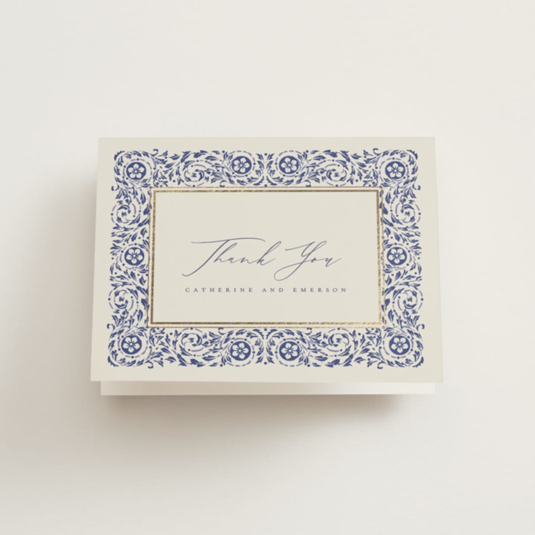 "Tiled Romance" - Wedding Thank You Cards in Dynasty Blue by Ana de Sousa - Front