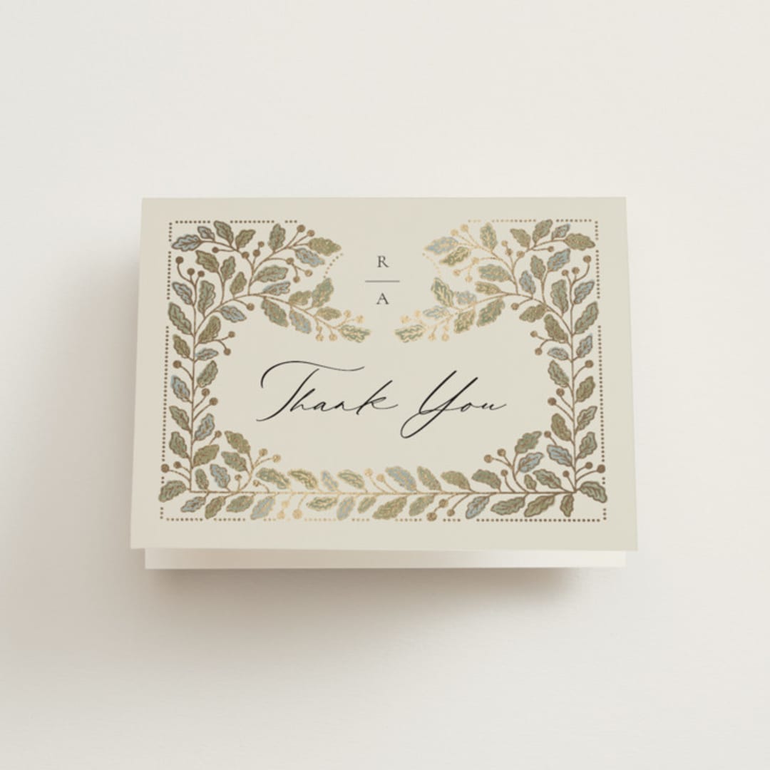 "Vine Wrap" - Wedding Thank You Cards in Fern by Jen Owens - Front