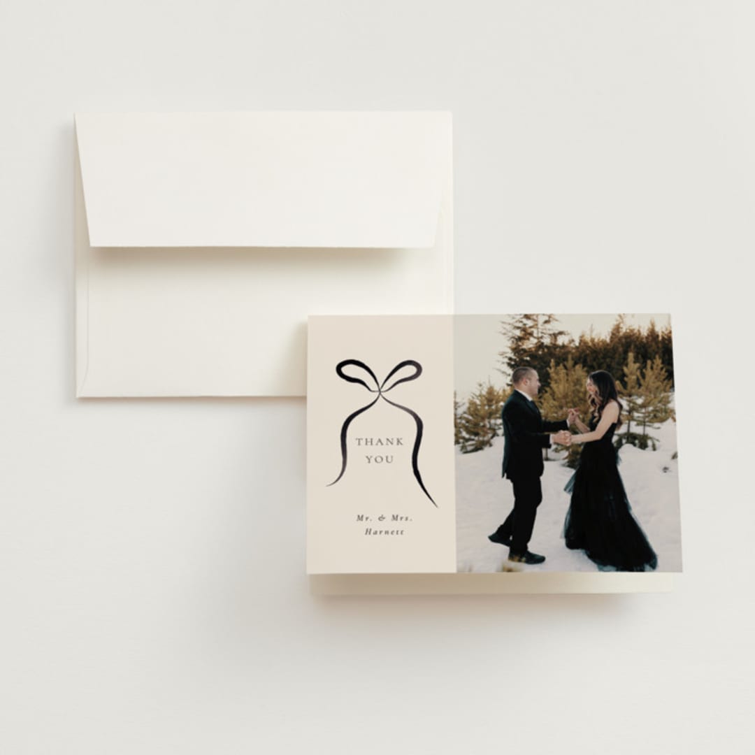 "Bow" - Wedding Thank You Cards in Tuxedo by Corinne Malesic - Front