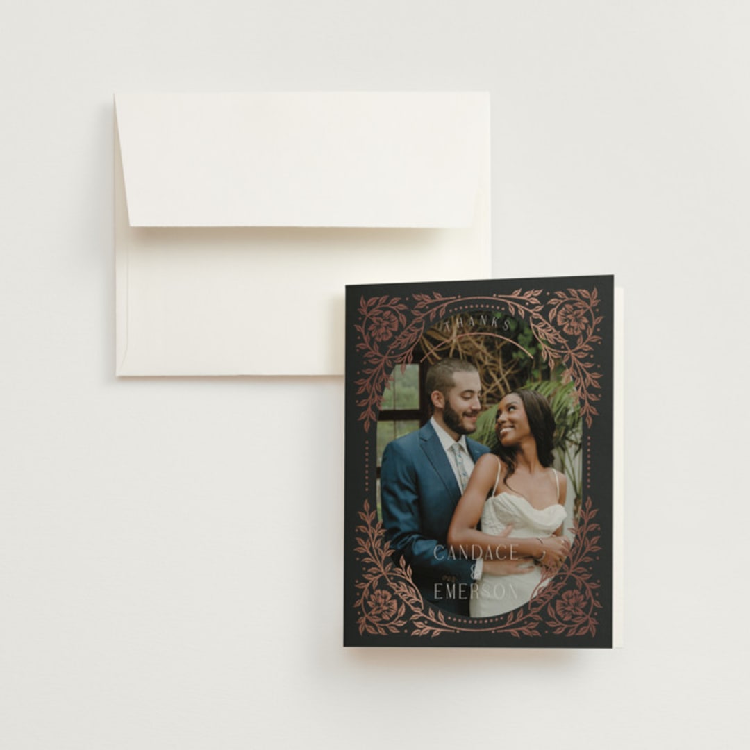 "Gilded nouveau frame" - Wedding Thank You Cards in Onyx by Ana de Sousa - Front