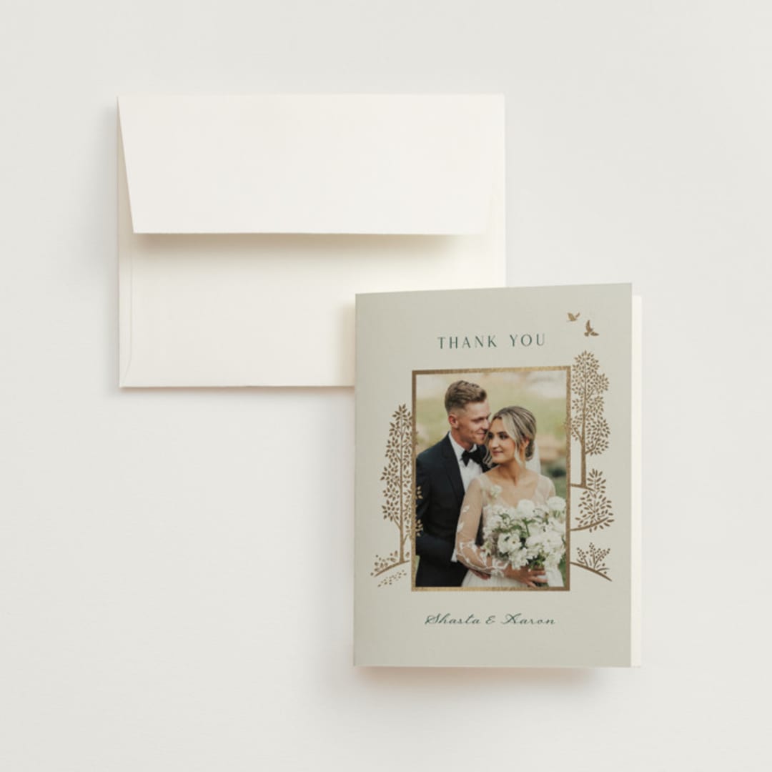 "Mountaintop" - Wedding Thank You Cards in Evergreen by Paper Sun Studio - Front