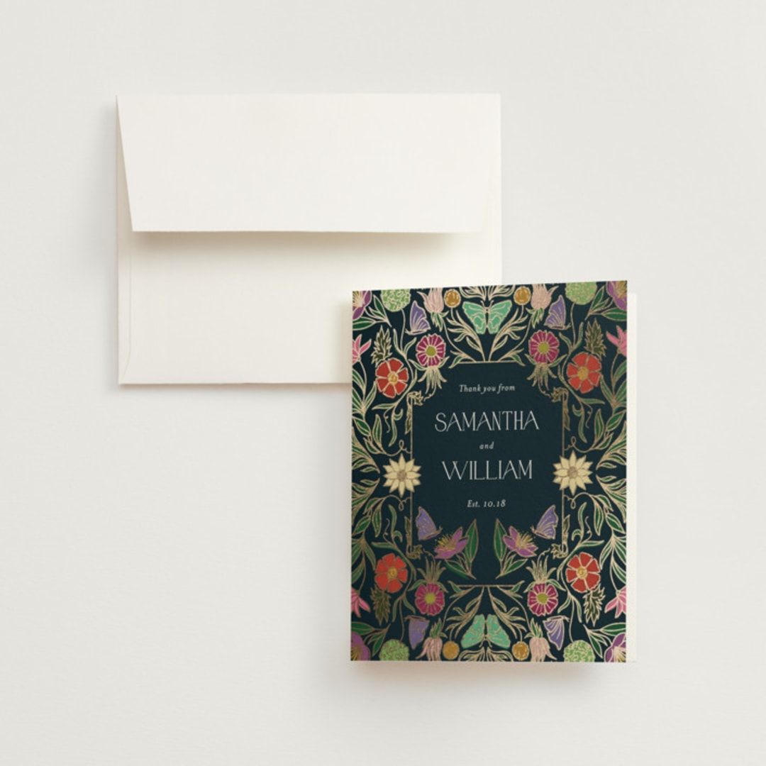 "Gilded Tapestry" - Wedding Thank You Cards in Midnight Garden by Simona Camp - Front
