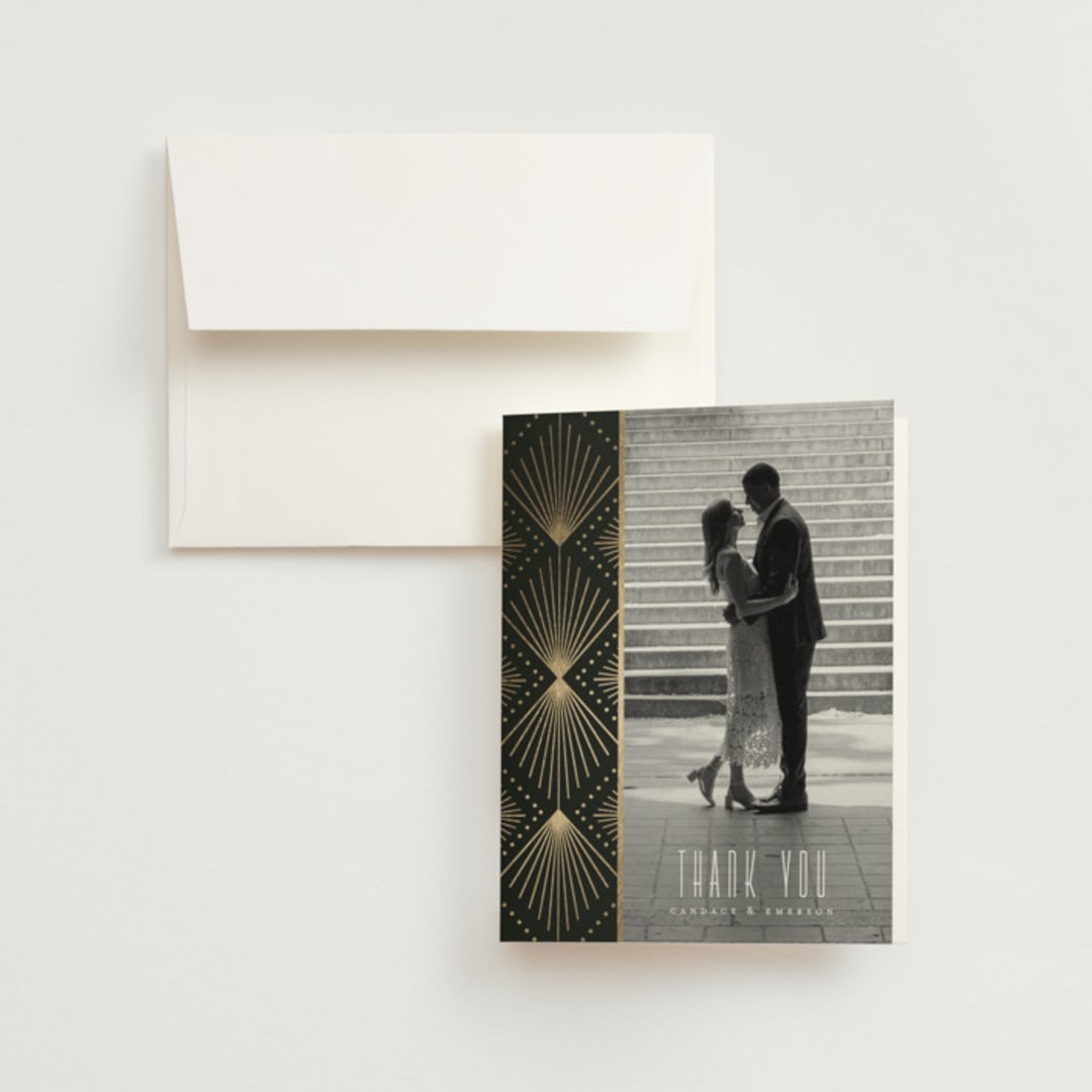 "Deco pattern" - Wedding Thank You Cards in Onyx by Ana de Sousa - Front